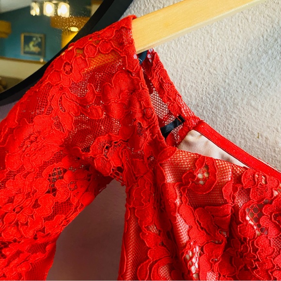 Lulus Red Lace Off The Shoulder Mini Dress Size XS - Picture 7 of 10